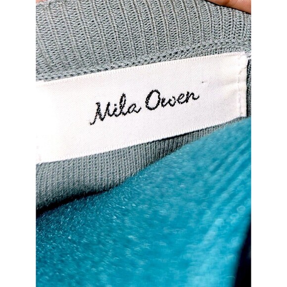 Mila Owen Rayon Blend muted mint green knit long Tie sleeve Splits sweater M/L - Picture 2 of 6